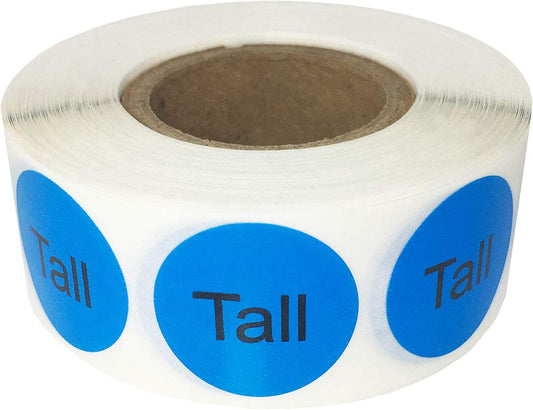Blue Circle Tall Clothing Size Stickers for Retail Apparel 0.75 Inch 500 Total Adhesive Labels