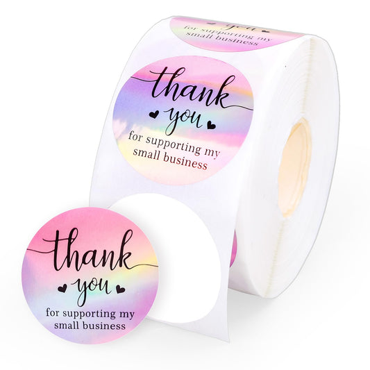 800Pcs Thank You Stickers 1.5 inch Holographic Thank You for Supporting My Small Business Stickers Pink Round Seal Sticker Iridescent Waterproof Self-Adhesive Laser Label Decals for Packaging