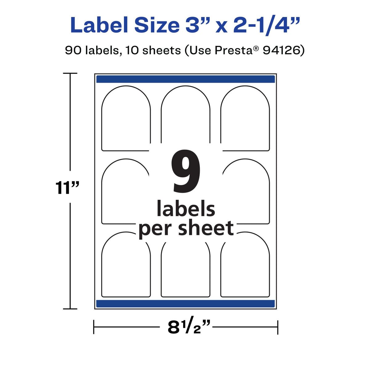 Avery® Printable Durable White Arched Labels, Sure Feed® Technology, 3" x 2.25", Print-to-the-Edge, Waterproof Labels, Laser & Pigment-Based Inkjet Compatible, 90 Total 90 labels