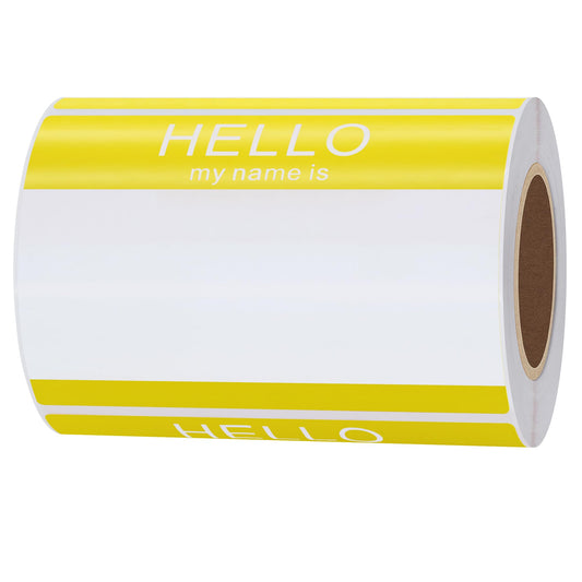 Hybsk Hello My Name Is Tags Stickers Name Identification Stickers 3-1/2” x 2-3/8” Total 200 Labels Per Roll (Yellow) Yellow