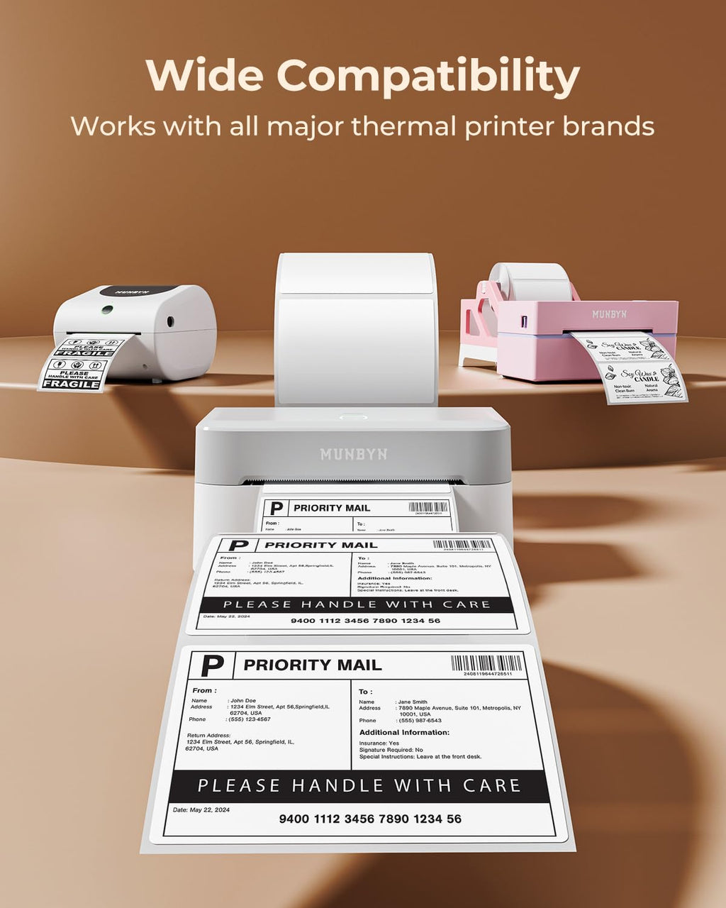 MUNBYN 4x3 Thermal Labels, 500 Sheets/1 Roll, White 4x3" 1