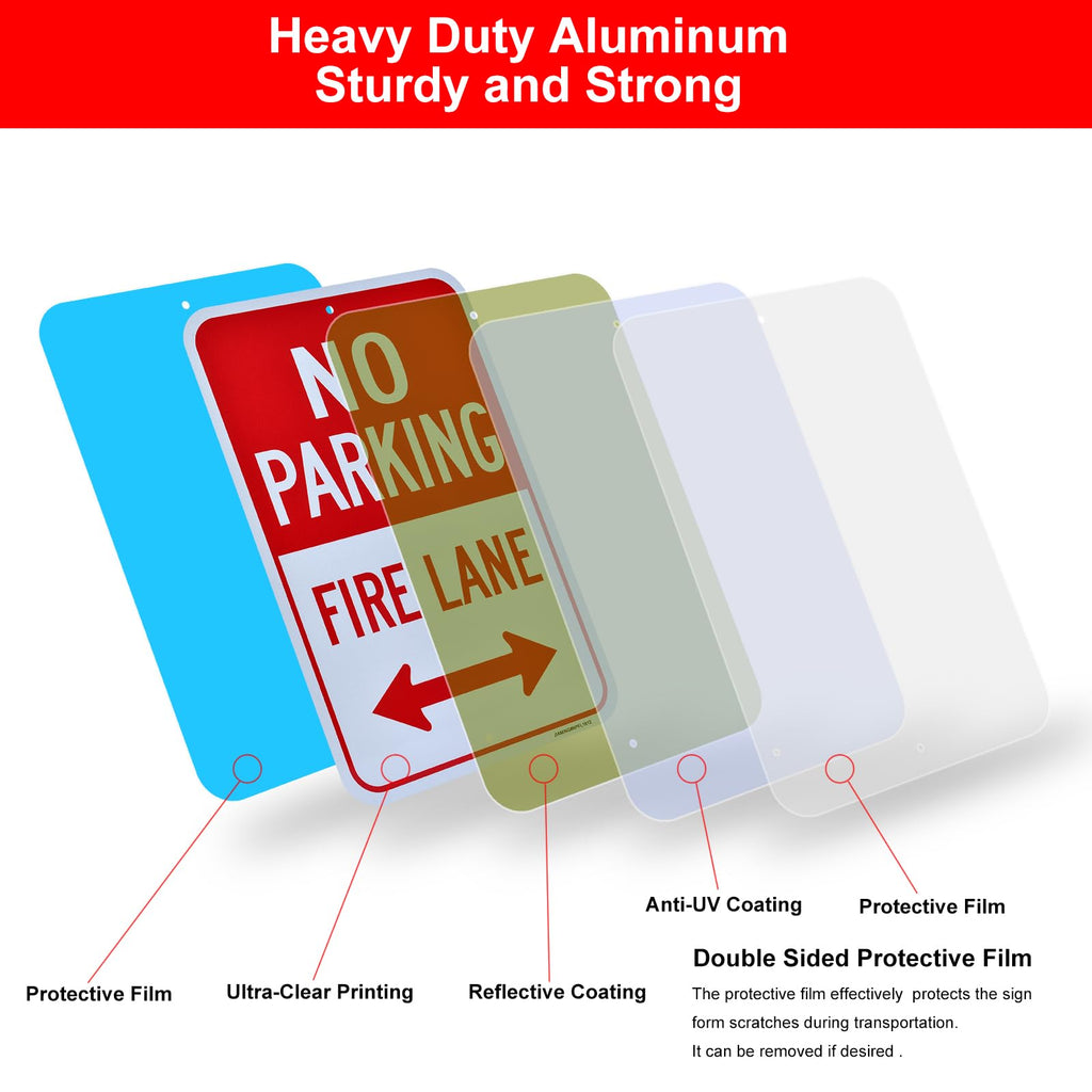 Fire Lane No Parking With Arrow Signs 2 Pack 18x12 Inch Reflective Aluminu