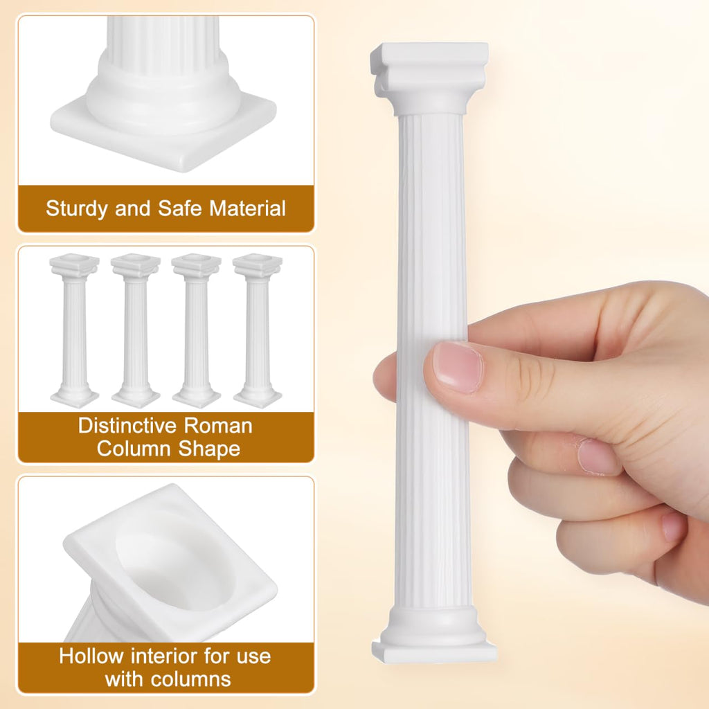 DECHOUS Roman Column Cake Pillars, White Plastic, 8 Pack