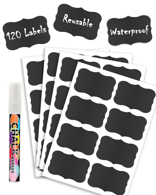 120pcs Chalkboard Labels for Jars, Removable Stickers with Chalk Marker Pen Circular Shape (120 Labels)
