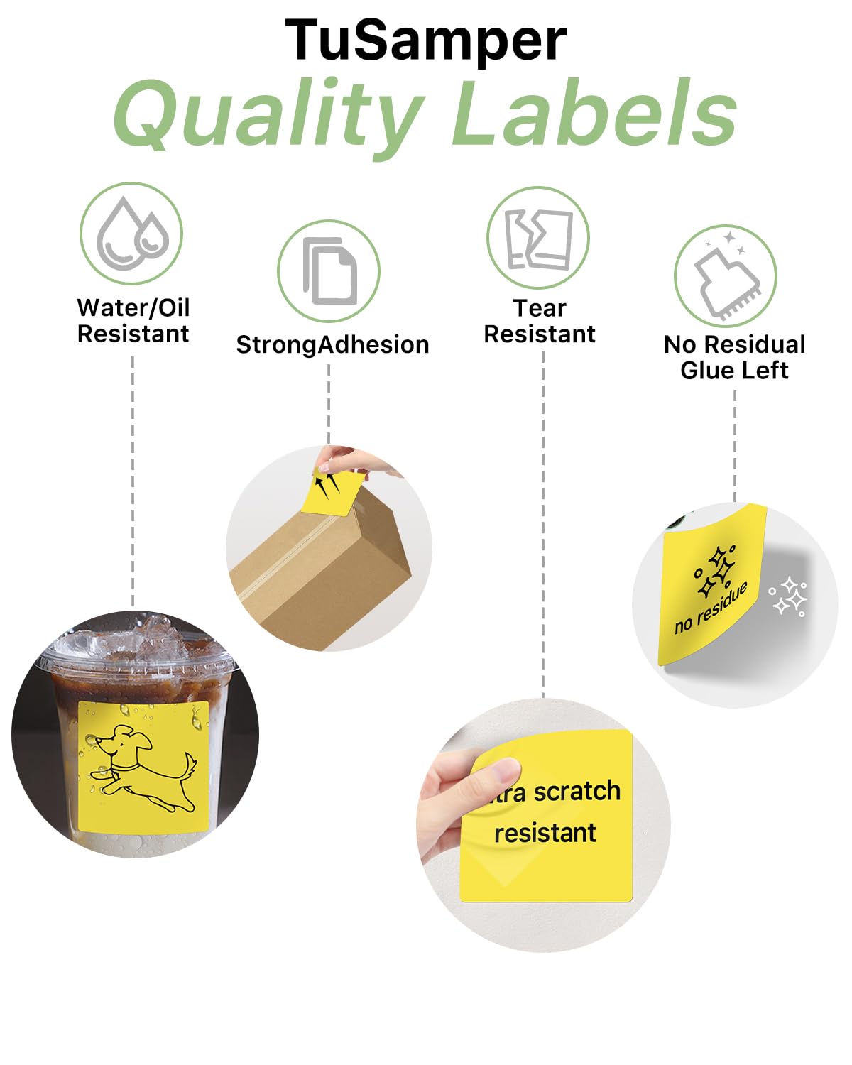 3"x3" Square Thermal Labels Stickers, Yellow, 500 Sheets/Roll