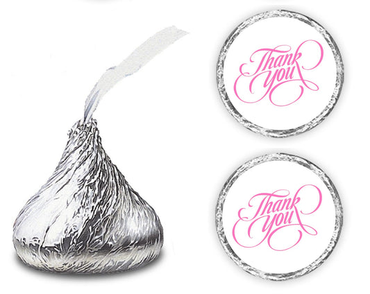 216 Modern Thank You Kisses Stickers, Elegant Chocolate Drops Labels Stickers for Weddings, Bridal Shower Engagement Party Decorations, Favors for Kisses in Pink. Made in USA