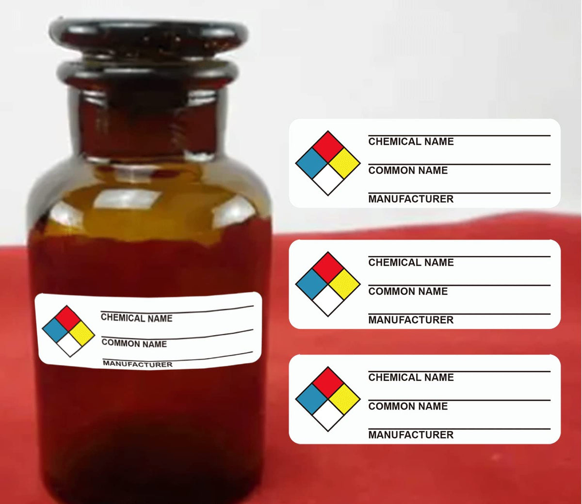 Well Tile SDS stickers for chemical safety labeling, 1x3 inch industrial decals with write-in space, 250 HIMG labels for chemical identification.