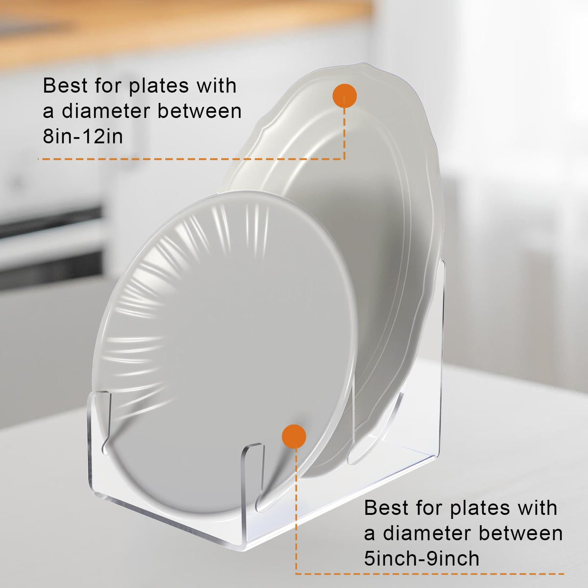 4 Pcs Plate Dinnerware Display Stand, 2-Tier China Platters Holder, Acrylic Plate Stands for Display Clear Kitchen Cabinet Organizer