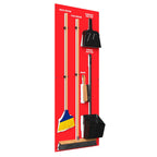 Accuform Clean & Sweep 5S shadow board with broom and dustpan set, red and white wall mount cleaning station, 68x30 inches