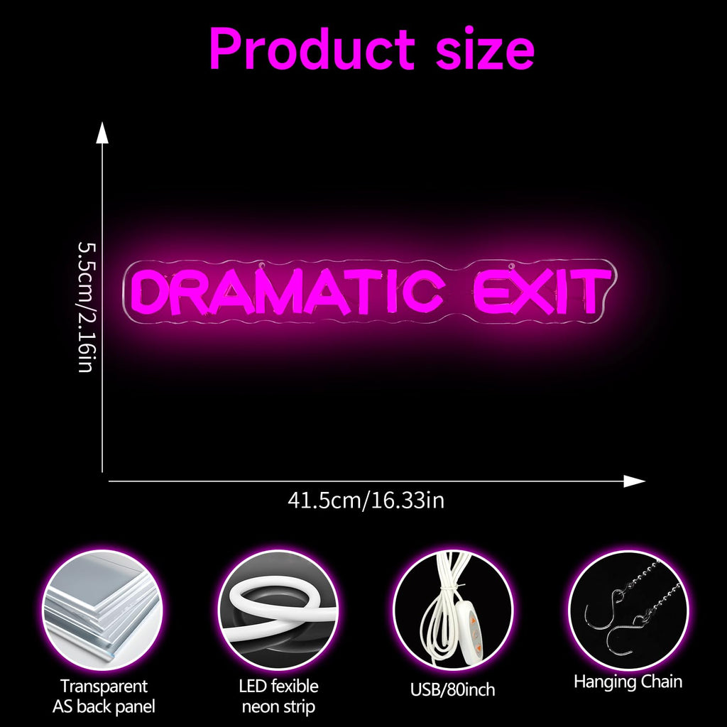 Dramatic Exit Neon Sign for Wall Decor Dimmable Led Theater Room Decor Dramatic Exit Neon Light for Classroom Light Up Signs for Studio, Cinema, Game Room Pink-Dramatic