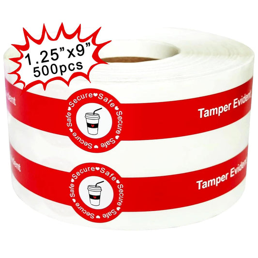 500 Pcs Safe Secure Tamper Evident Seals Stickers for Drink Lids 1.25 x 9 Inch - Food Delivery Stickers Sealed for Freshness Labels Drink Food Seals 1x9 inch Red