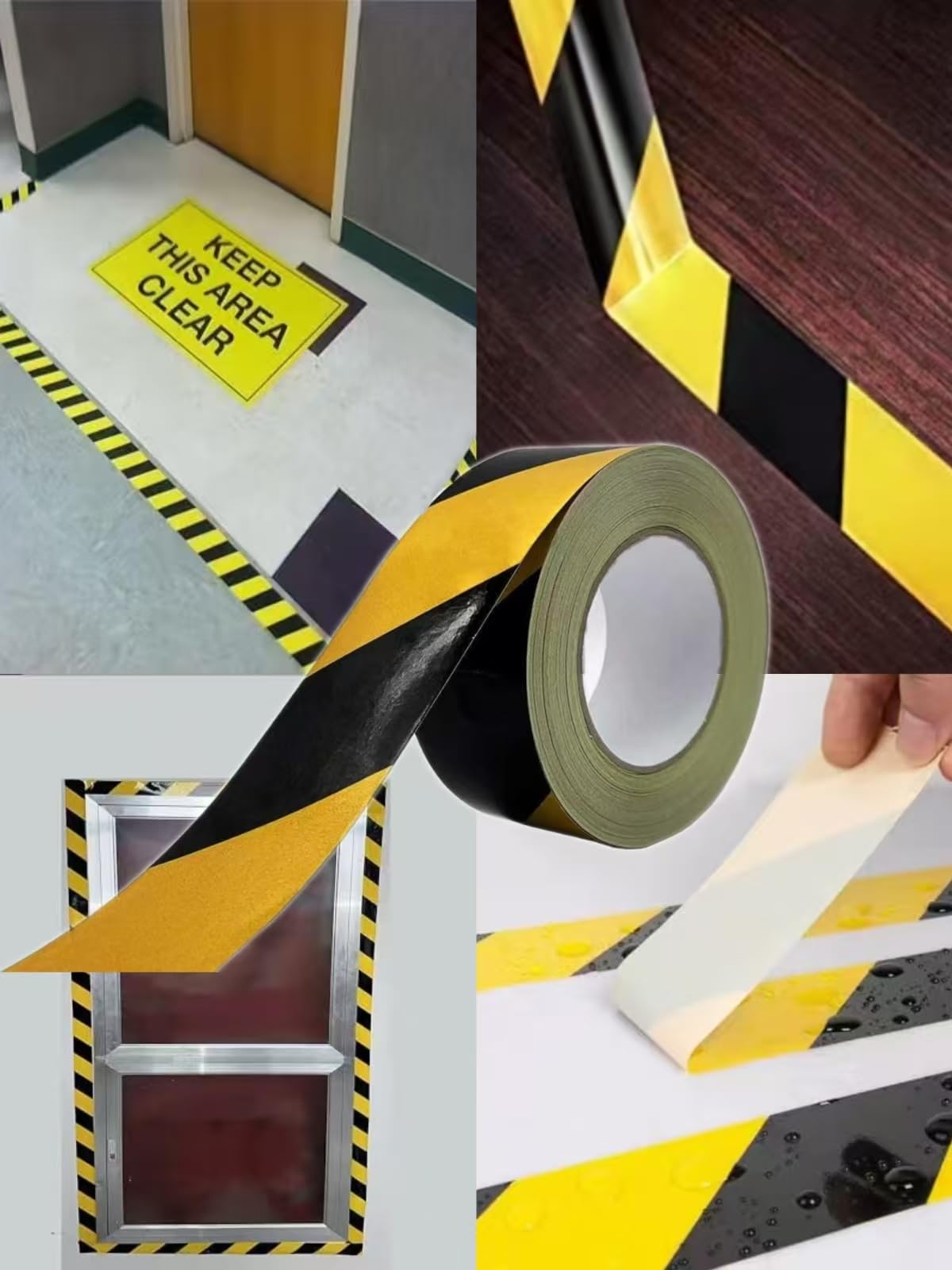 1 Roll 2" x 110ft Black and Yellow Hazard Warning Safety Tape for Floor Marking, Suitable for Marking Walls, Floors, Pipes, and Equipment, High-Tack Wear-Resistant