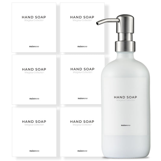 MaisoNovo Waterproof Labels for Bottles Modern Design - 6pc Hand Soap Pack Margaux Hand Soap