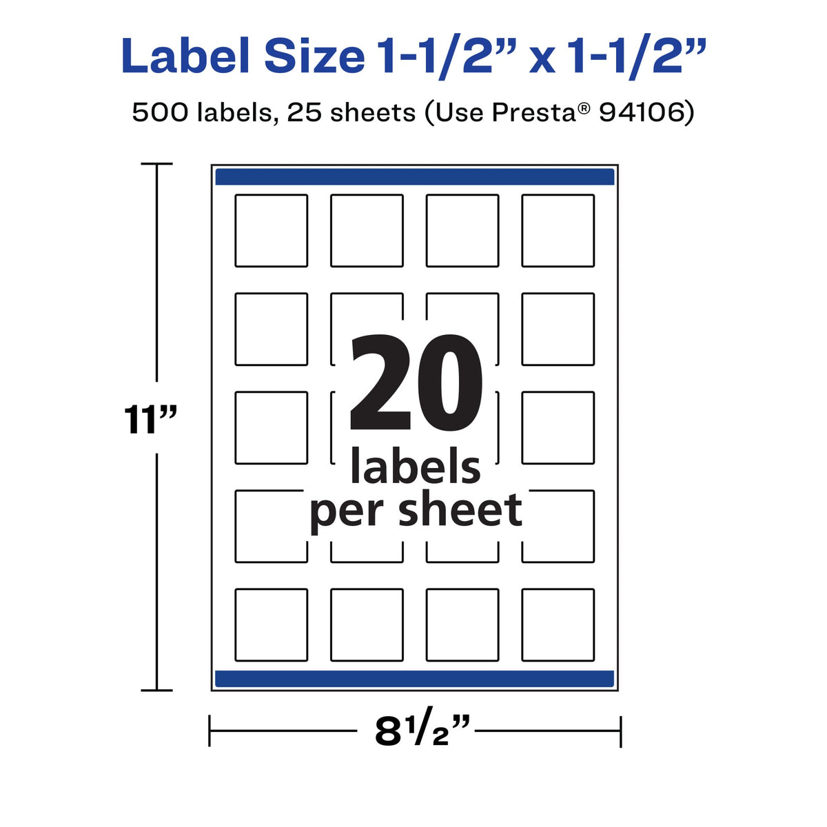 Avery® Printable Durable White Square Labels, Sure Feed® Technology, 1.5" x 1.5", Print-to-the-Edge, Waterproof Labels, Laser & Pigment-Based Inkjet Compatible, 500 Total Durable Waterproof White Film 500 labels