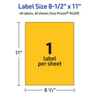 Avery® Printable Sticker Paper, 8-1/2" x 11", Full-Sheet Labels, Bright Yellow Labels, Laser/Inkjet Printable, 40 Total, Great for Packaging and Stickers 40 labels