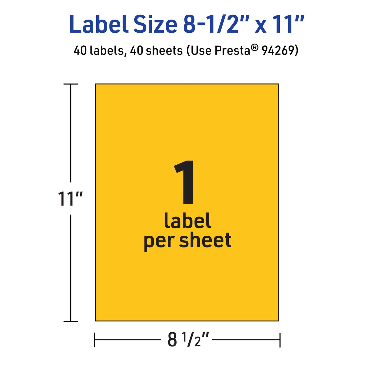 Avery® Printable Sticker Paper, 8-1/2" x 11", Full-Sheet Labels, Bright Yellow Labels, Laser/Inkjet Printable, 40 Total, Great for Packaging and Stickers 40 labels