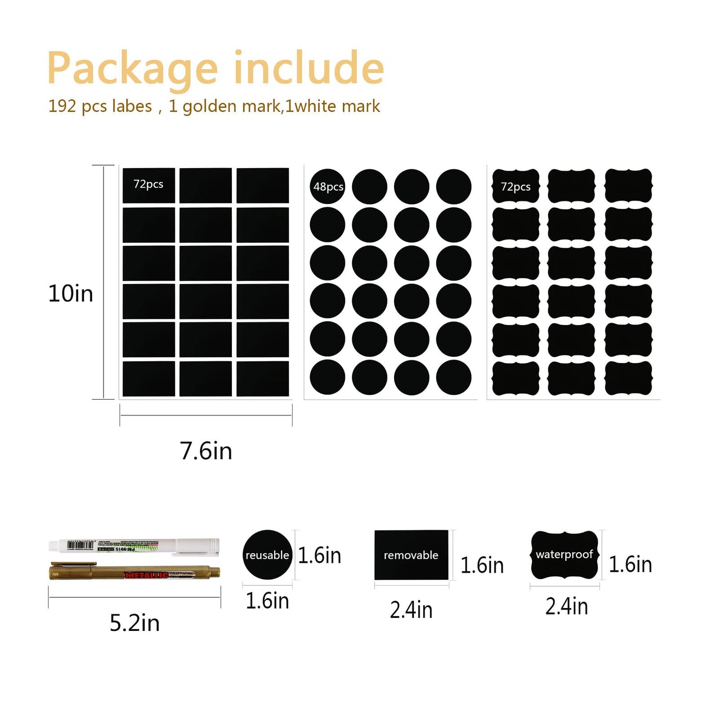 Chalkboard Labels, Removable Blackboard Label Stickers 192PCS with 2 Free Chalk Markers, Waterproof Reusable Labels for Food Containers, Mason Jars, Pantry, Bottles