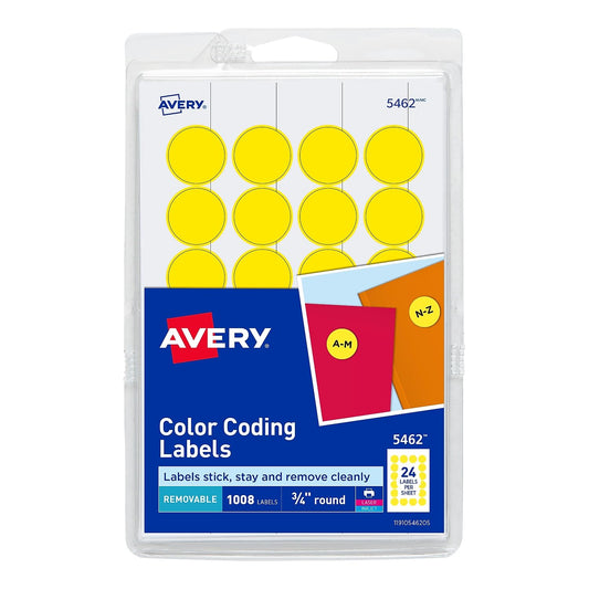 Avery 05462 Removable Labels, 3/4-Inch Round, 1008/PK, Yellow