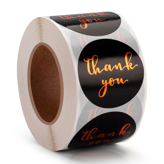 1.5'' Thank You Stickers, Adhesive Gold Font Thank You Stickers Labels, Round Small Business Stickers, Ideal for Bakery, Boutiques,Retailers & Small Business Owners, 500 Labels Per Roll