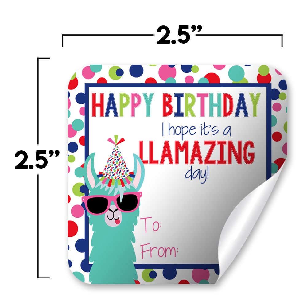 Happy Birthday Gift Tag Stickers for Girls, Set of 24 2.5 X 2.5 Mixed Square Birthday Gift Labels by Amanda Creation