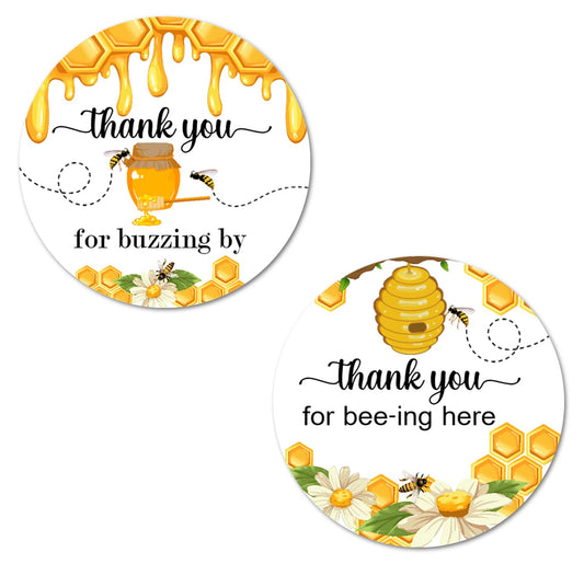 Bumble Bee 40 Thank You Stickers, 2 Inch Big Round Glossy Labels, Theme for Baby Shower, Birthday, Great for Party Favors, Tags, Games and Supplies. Made in USA