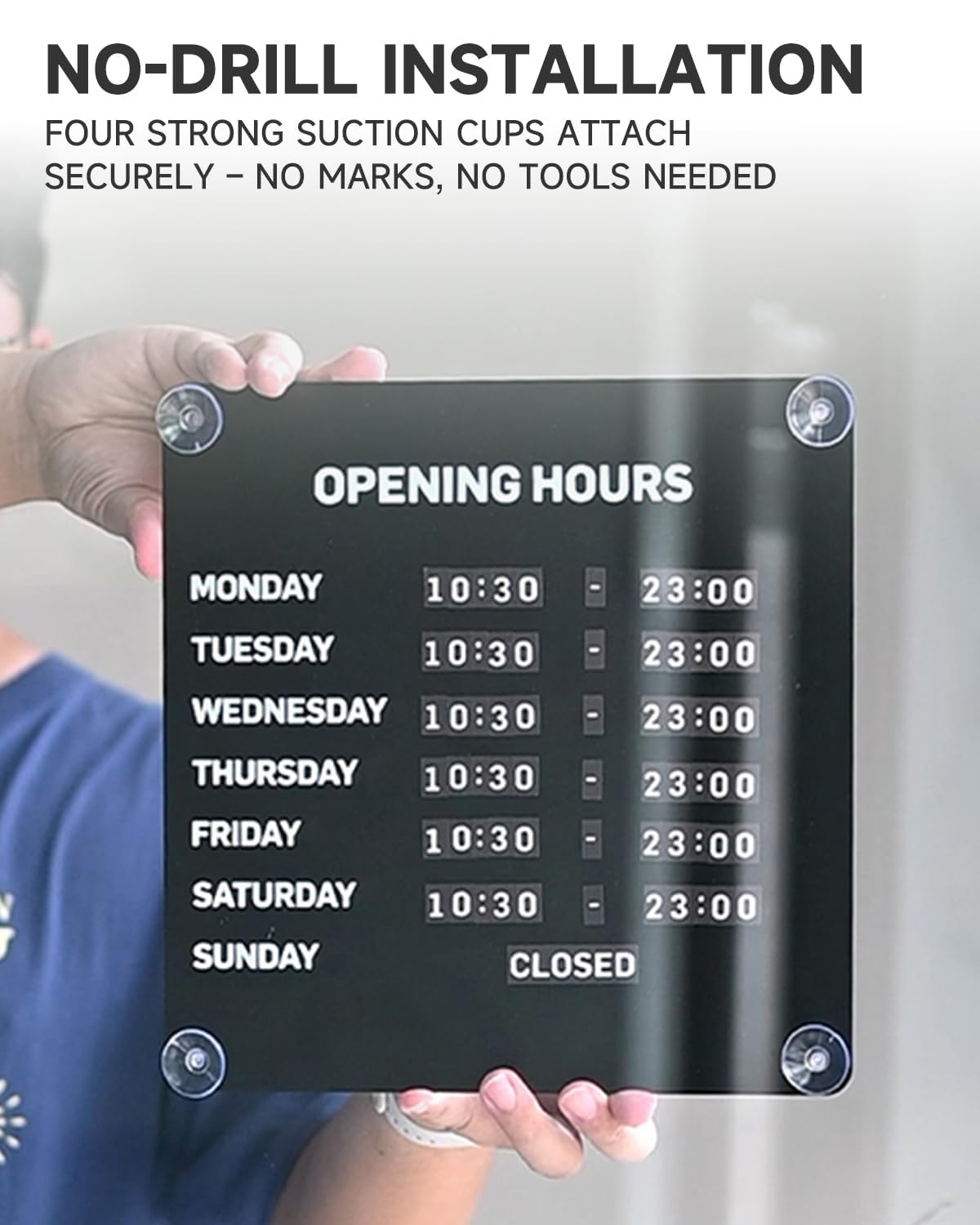 Magnetic Business Hours Sign, Changeable Store Hours Board for Glass Door Black 10.24 x 10.24 " Full Sign Set