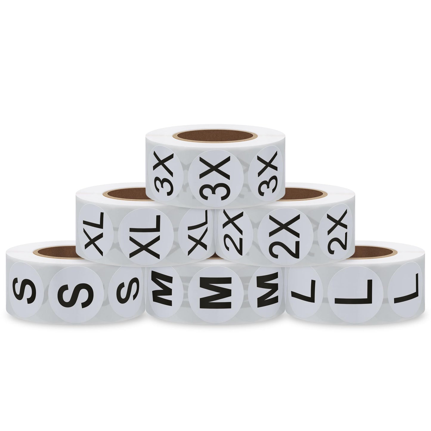 HYBSK Clothing Size Stickers White Round Labels for Retail Apparel S M L XL 2X 3X Total 6 Rolls (S-3X) S-3x