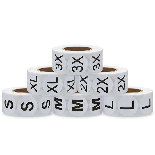 HYBSK Clothing Size Stickers White Round Labels for Retail Apparel S M L XL 2X 3X Total 6 Rolls (S-3X) S-3x