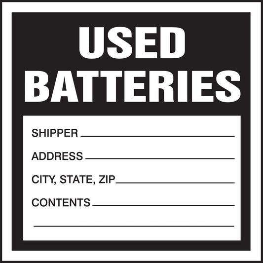Accuform MHZW32PSC Adhesive Coated Hazardous Waste Label, Legend "Used Batteries", Paper, 4" x 4", Black on White (Pack of 100)