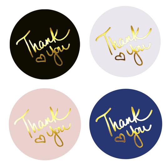 500 Thank You Stickers – 1.5 Inch Round Multicolor with Gold Foil – 4 Elegant Designs (Black, White, Pink, Navy) – Self-Adhesive Labels for Small Business Packaging, Orders, Envelopes, Boxes Classic 1.5 Inch (500)