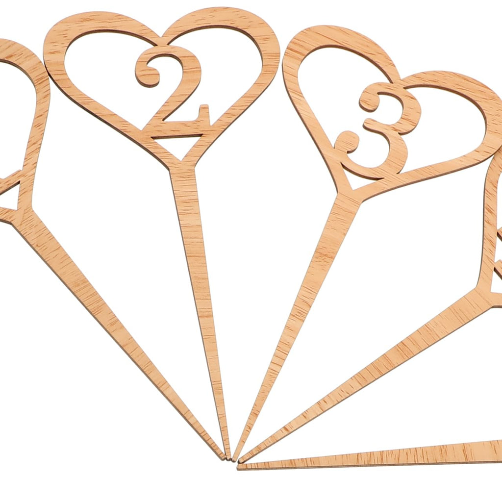 TENDYCOCO Wedding Table Numbers 1-20 Heart Shape Wooden Stick Sign Cards for Reception Seating Flower Arrangement Centerpiece DIY Crafts Party Table Number Sticks