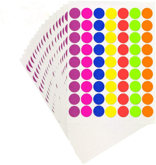 Pack of 1827 1-inch Round Color Coding Labels Circle Dot Stickers,7 Bright Neon Colors,Print or Write 8.5" x 11" Sheet(29 Sheet)