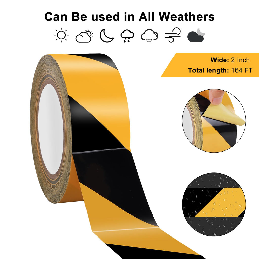 3 Roll 2" x 164FT Black & Yellow Caution Tape, Strong Adhesive Floor Tape 3