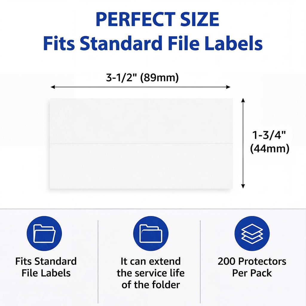 MotiMind 200 Pack File Folder Clear Label Protectors, 3-1/2"w X 1-3/4"h