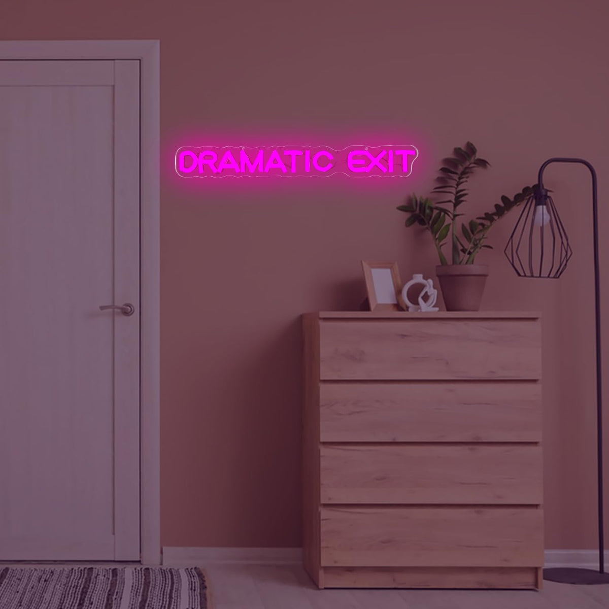 Dramatic Exit Neon Sign for Wall Decor Dimmable Led Theater Room Decor Dramatic Exit Neon Light for Classroom Light Up Signs for Studio, Cinema, Game Room Pink-Dramatic
