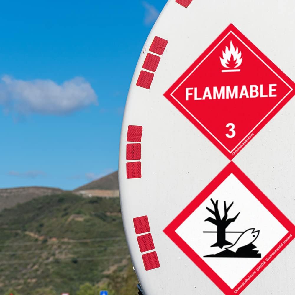 ChromaLabel 4x4 permanent hazard label for toxic gas class 2, durable square D.O.T. industrial label, 4-inch size, 100 per roll