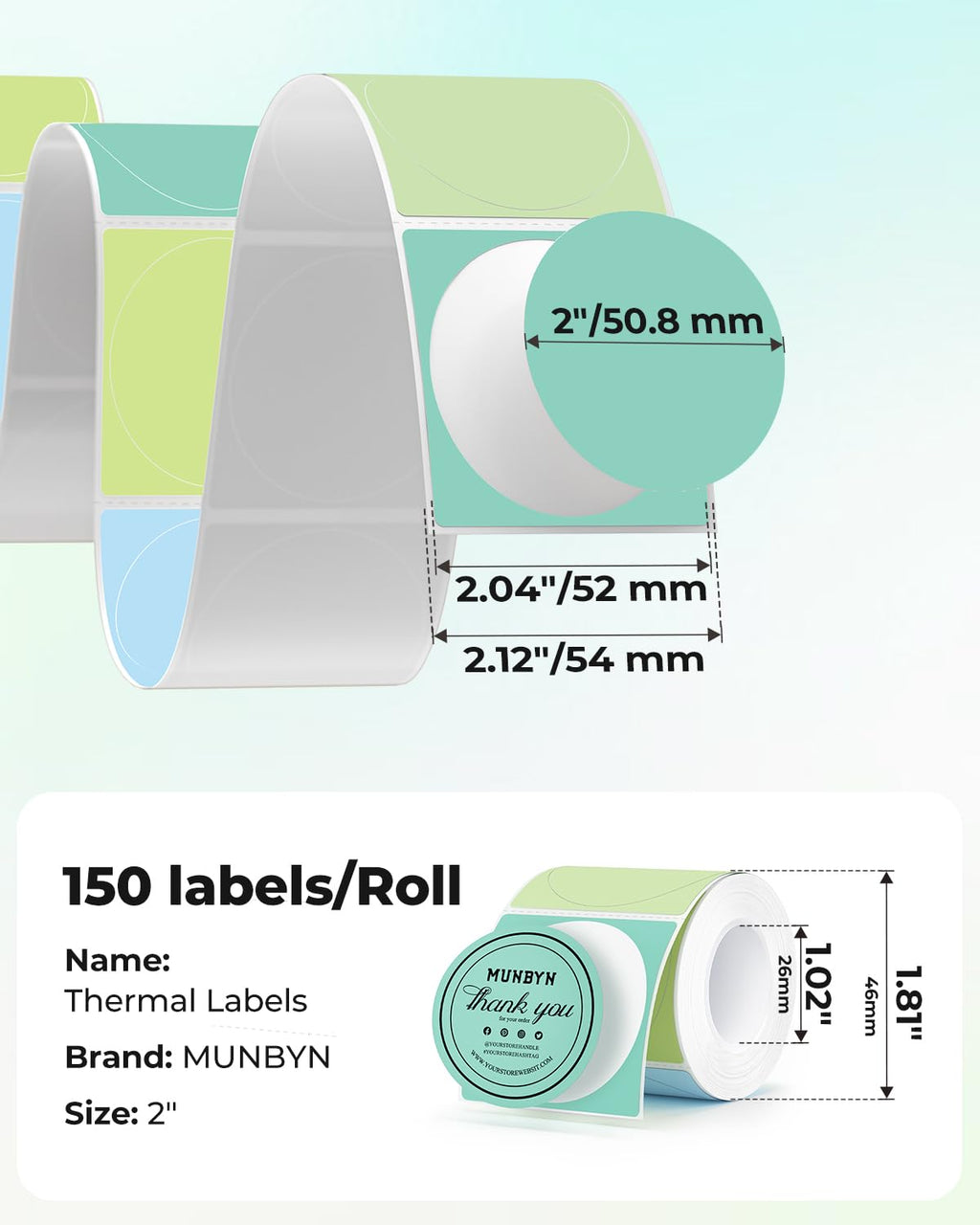 2 Inch Round Thermal Labels+Label Holder for Rolls and Fanfold Labels