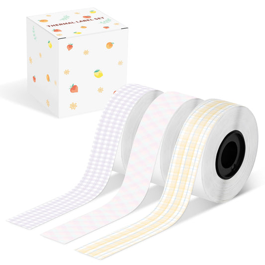 D30 Continuous Labels, Long Label Tape for D30 D32 D10 D35 Q30 Label Maker, Black on Picnic Grid, Poi Grid, Pink Grid Thermal Label Tape for Home School, 15 x 6m (19/32 x 2367/32) Tape Picnic Grid Pattern