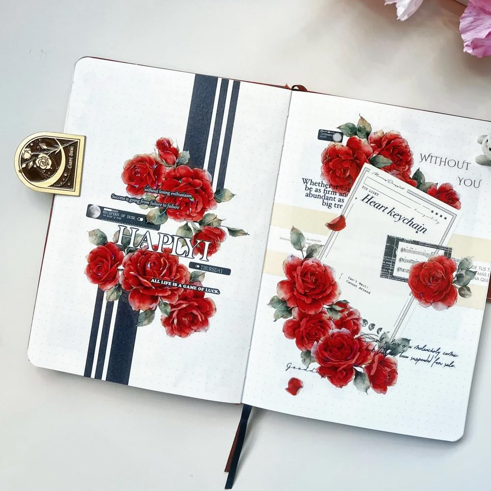 GORGECRAFT 2m*50mm Pre Cut Floral PET Tape Rose Aesthetic Tapes Journaling Scrapbook Tape Bujo Planner Supplies for Journal Book Card Diary Envelope Scrapbooking Crafts