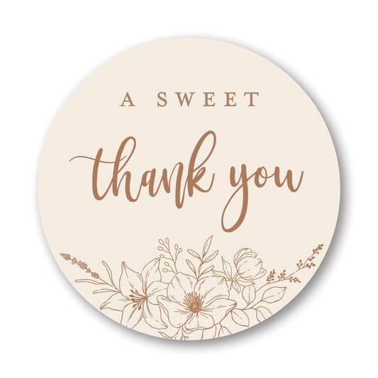 2" Round Elegant A Sweet Thank You Wedding Favor Stickers (Set of 40 Labels) (Latte) Latte