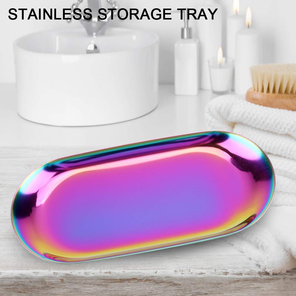 Fdit Nordic Storage Tray Cosmetics Jewelry Stainless Steel Cake Plate for Home Kitchen(Rainbow S)