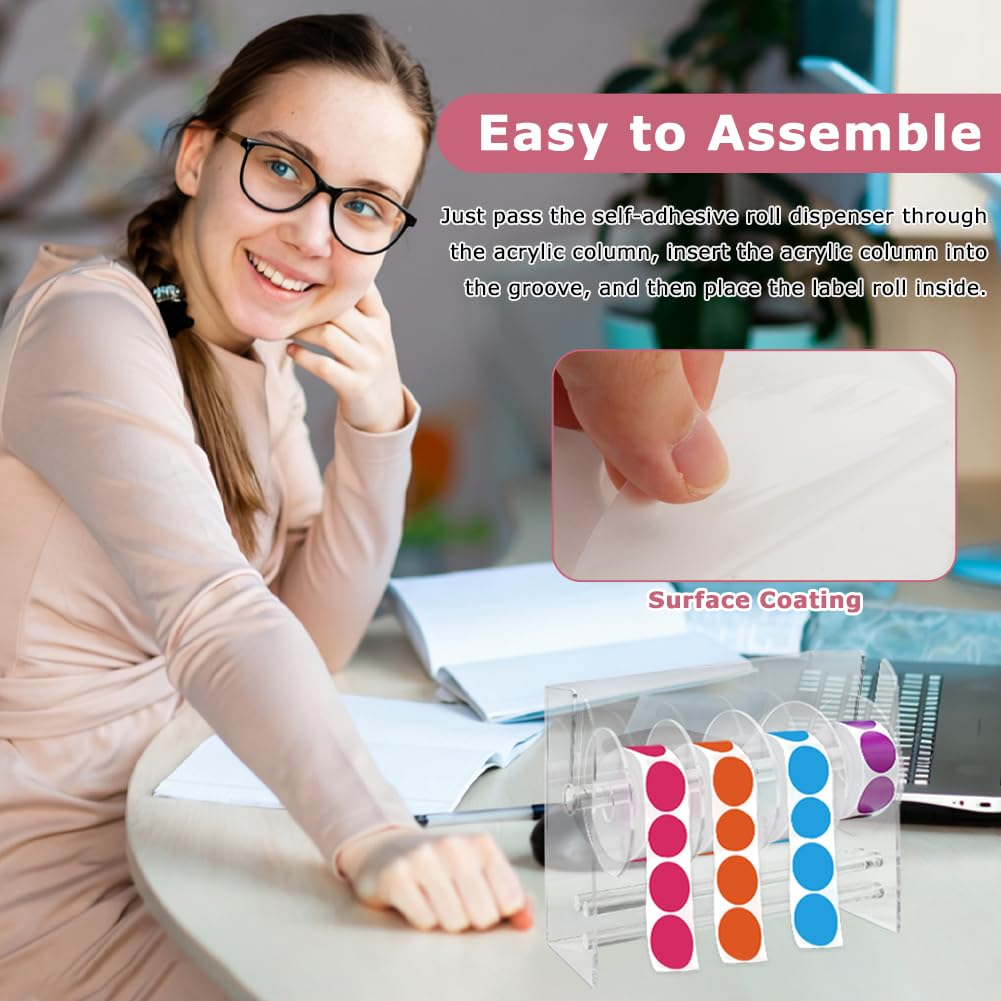 Acrylic Label Dispenser, Adjustable 6-Roll Label Organizer for Desktop 6 Disks