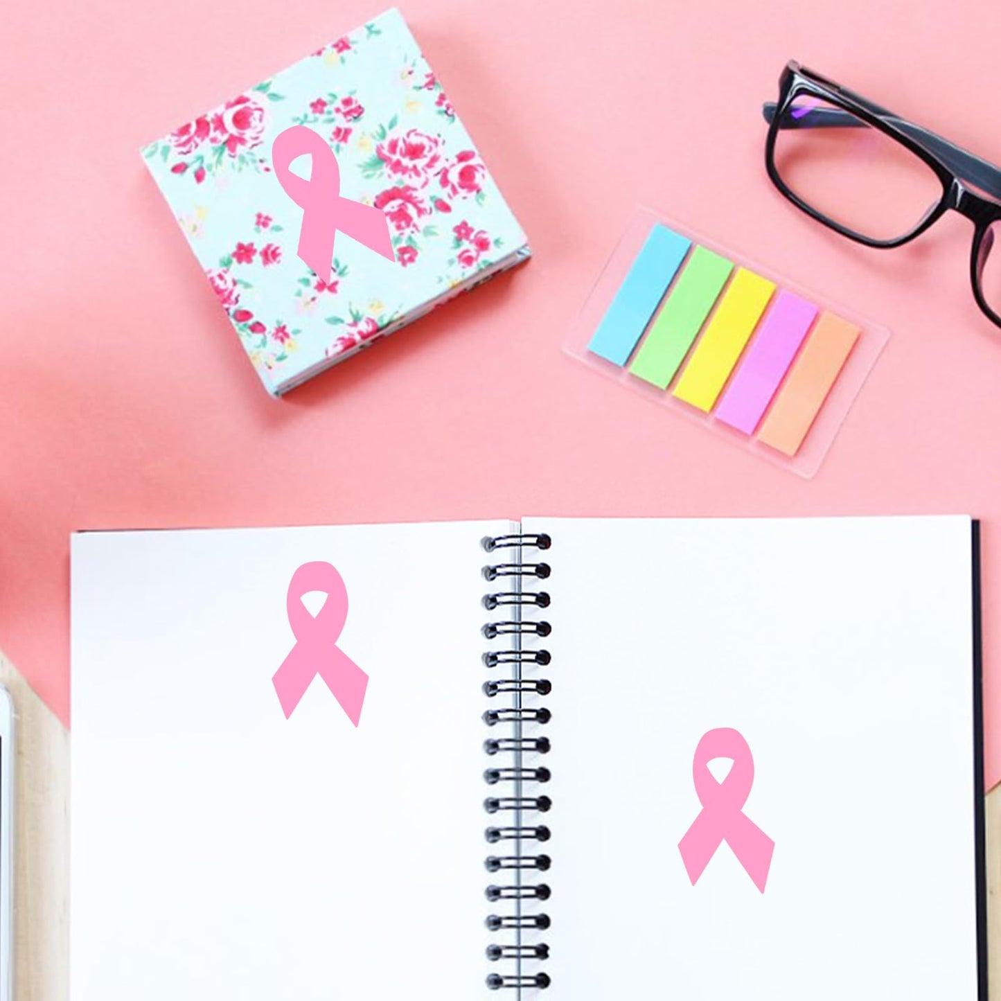 WANDIC 0.75 * 1.28in Pink Ribbon Awareness Sticker, 500 PCS Breast Cancer Awareness Stickers Adhesive Label Roll for Public Charity Fundraiser Events