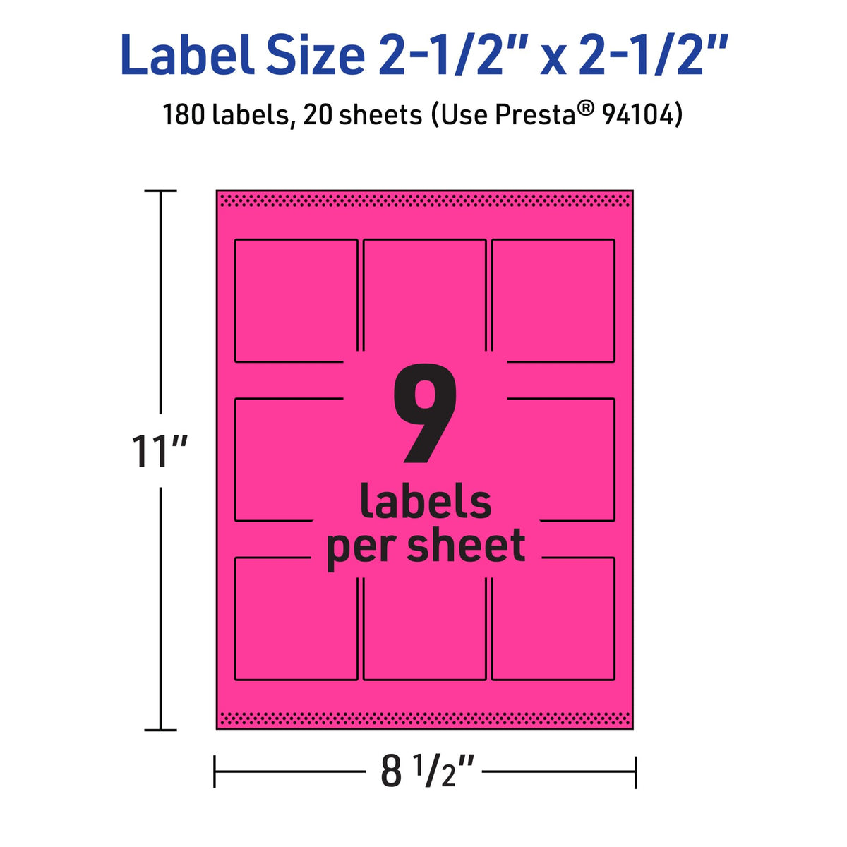 Avery® Printable Square Labels, Sure Feed® Technology, 2-1/2" x 2-1/2", Neon Magenta Labels, Laser/Inkjet Printable, 180 Total, Great for Jars and Packaging 180 labels