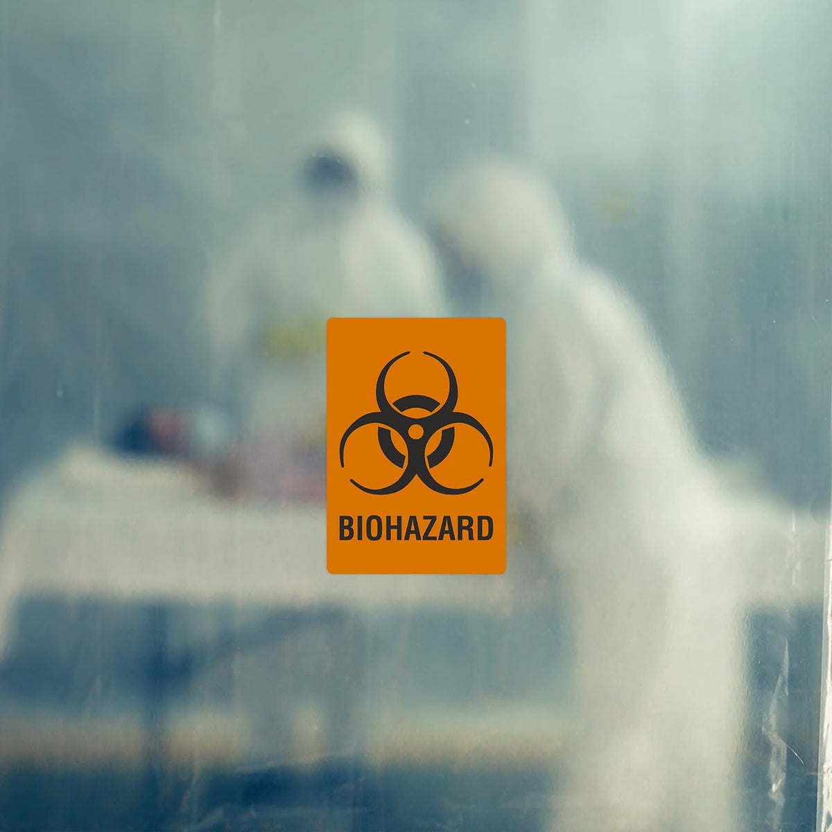 SmartSign (100/Pack) Biohazard Labels with Symbol, 5"x3.5", 4 mil Thick White Polyvinyl Chloride (PVC) with Permanent Adhesive, for Medical/Industrial/Shipping Use, Fluorescent Orange/Black, USA-Made