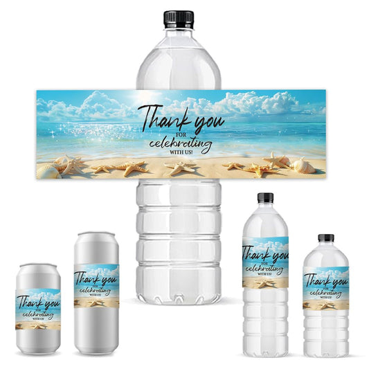 PH PandaHall 30pcs Beach Theme Water Bottle Labels, Summer Beach Water Bottle Stickers, Waterproof, Adhesive, Wedding Party Decorations