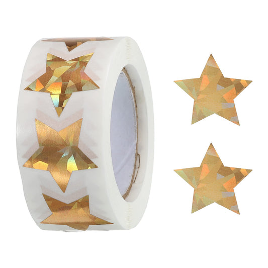 MECCANIXITY 1 Roll Laser Star Stickers 1 Inch DIY Adhesive Sparkling Labels for Notes, Greeting Cards, Gift Boxes, 500 Count/Roll Gold Diamond Gold Bling