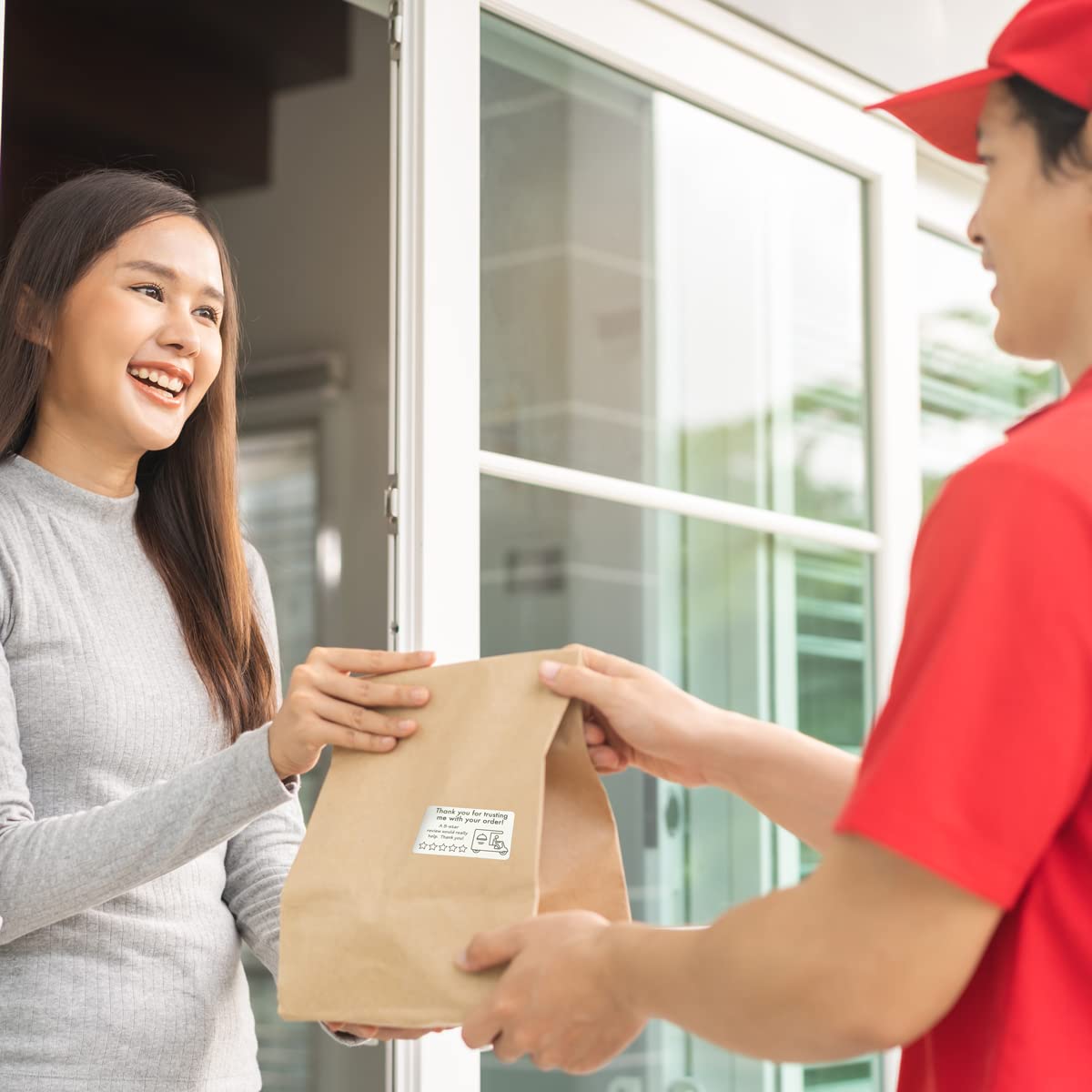 Thank you for your order 5-star food delivery label stickers, 1.5 x 2.5 inches, pack of 2, ideal for shipping and handling.