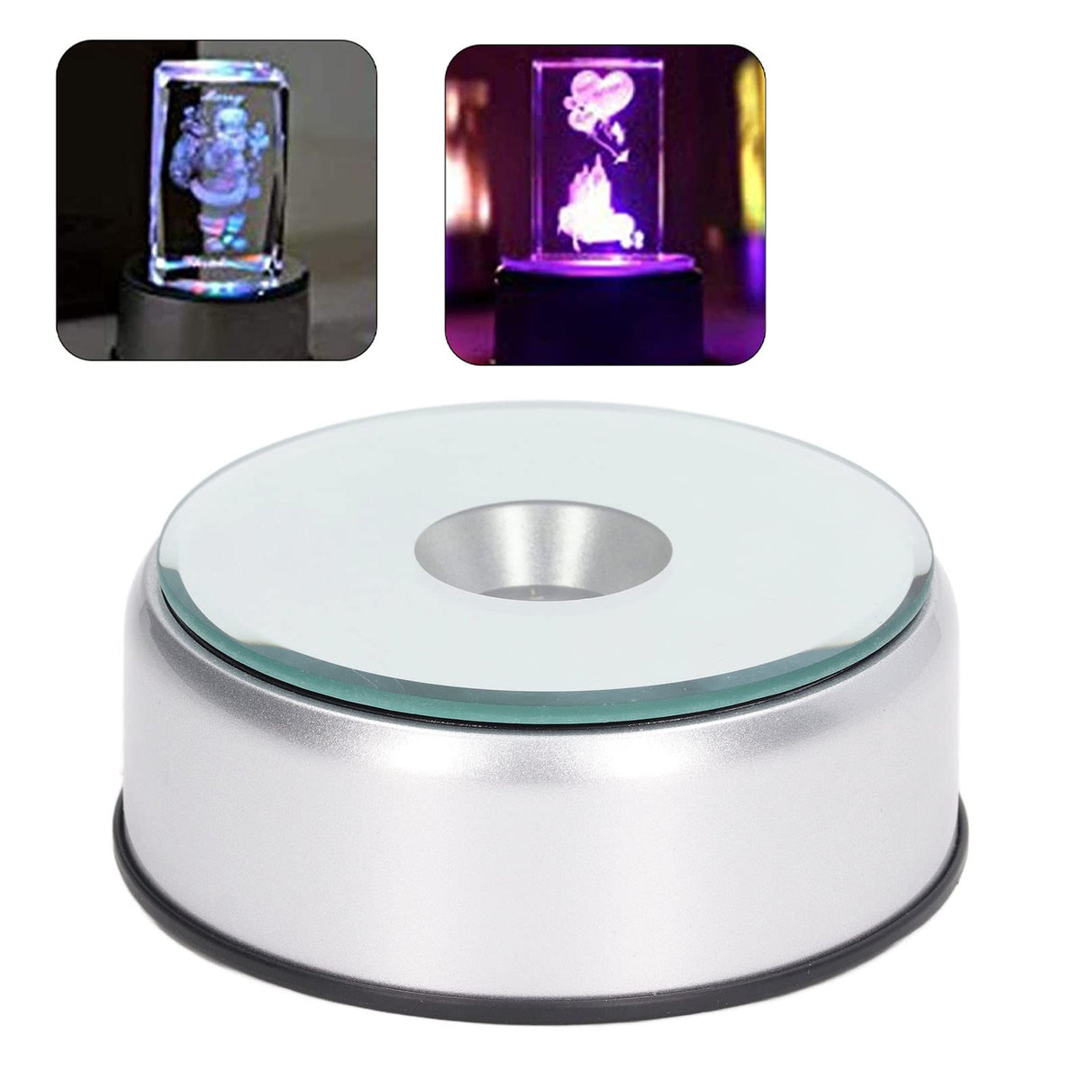 Rotating Display Stand, 360 Degree Light Colorful Crystal Base Cup Turner, Revolving Display Stand, 80 Seconds Per Lap, for Glass Art Gifts