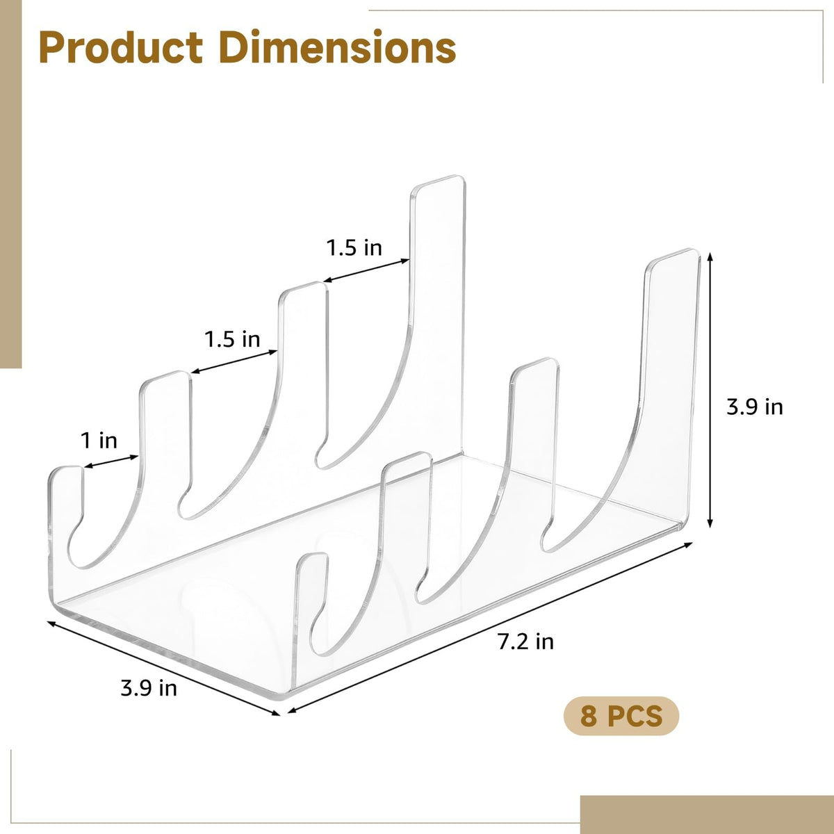 Homaisson 8 PCS Acrylic Plate Stands for Display, 3-Tier Clear Dinnerware Rack Set, Multifunction Transparent Plate Holders for Kitchen Cabinets, China Platters, Glass Cups, Books, 7.2 x 3.9 x 3.9 in